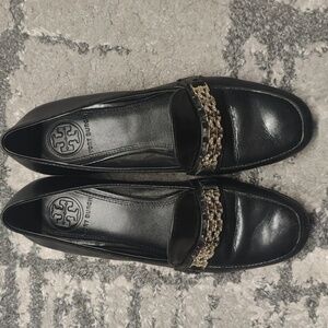 Tory Burch 'Gemini Link' Chain Loafer Black Leather Womens size 5 MSRP $325